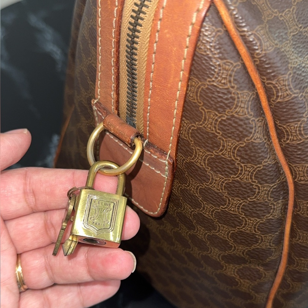 CELINE MACADAM PATTERN BOSTON BAG BROWN PVC GOLD w/ KEY LOCK AUTHENTIC - Picture 4 of 15